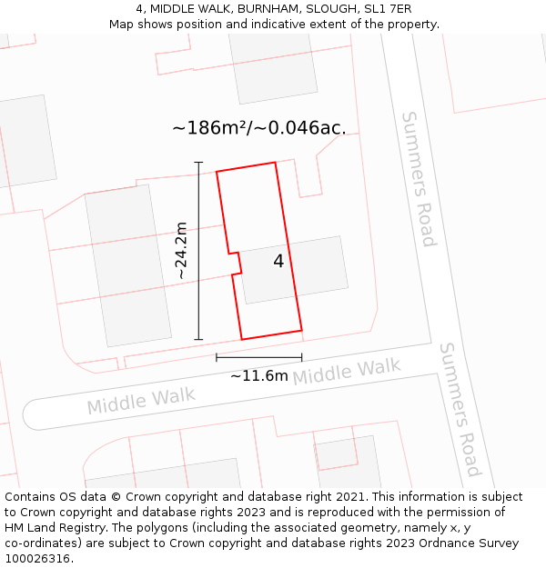 4, MIDDLE WALK, BURNHAM, SLOUGH, SL1 7ER: Plot and title map