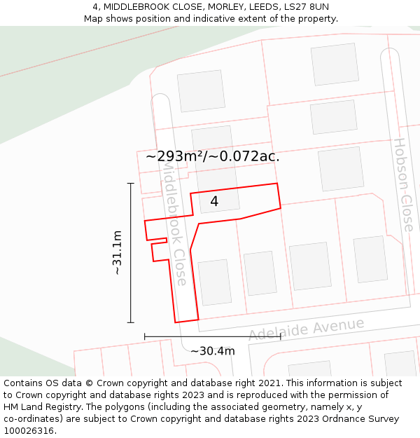 4, MIDDLEBROOK CLOSE, MORLEY, LEEDS, LS27 8UN: Plot and title map