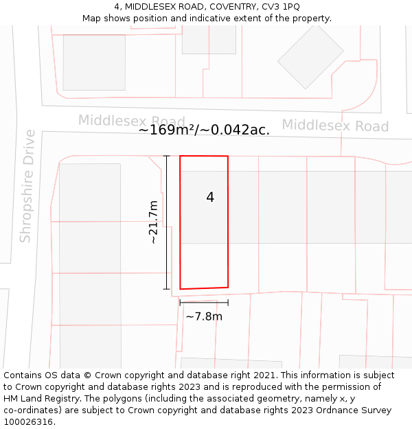 4, MIDDLESEX ROAD, COVENTRY, CV3 1PQ: Plot and title map