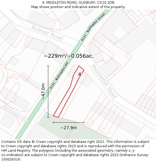 4, MIDDLETON ROAD, SUDBURY, CO10 2DB: Plot and title map