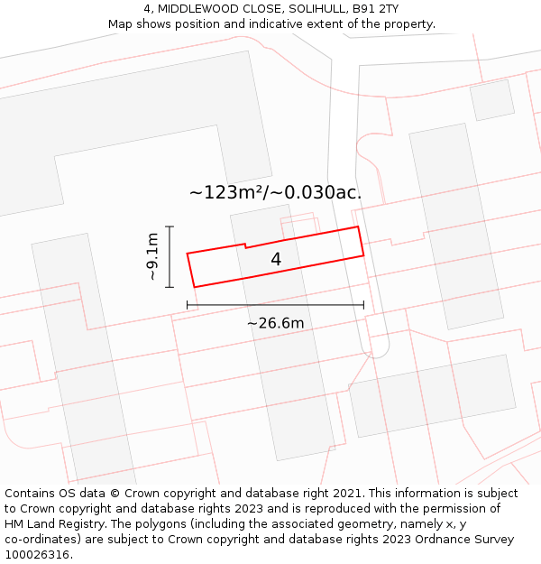 4, MIDDLEWOOD CLOSE, SOLIHULL, B91 2TY: Plot and title map