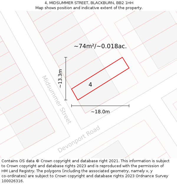 4, MIDSUMMER STREET, BLACKBURN, BB2 1HH: Plot and title map