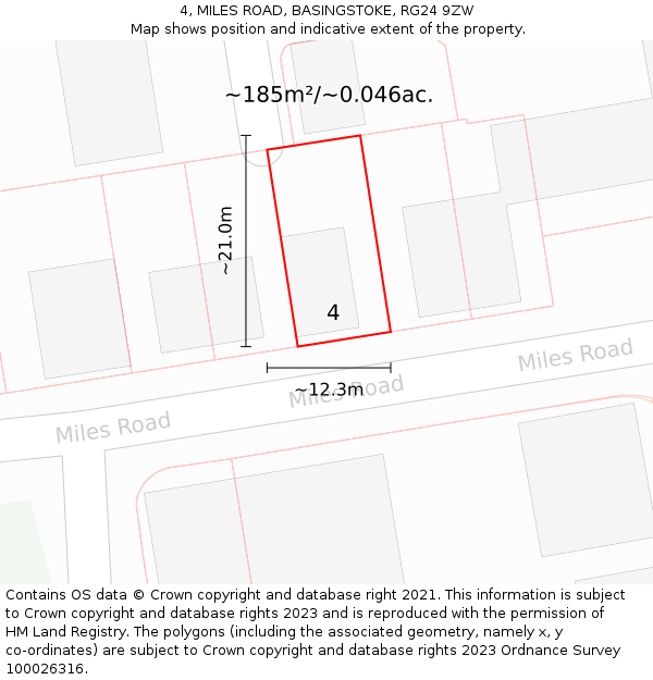 4, MILES ROAD, BASINGSTOKE, RG24 9ZW: Plot and title map
