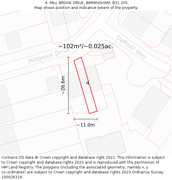 4, MILL BROOK DRIVE, BIRMINGHAM, B31 2YS: Plot and title map