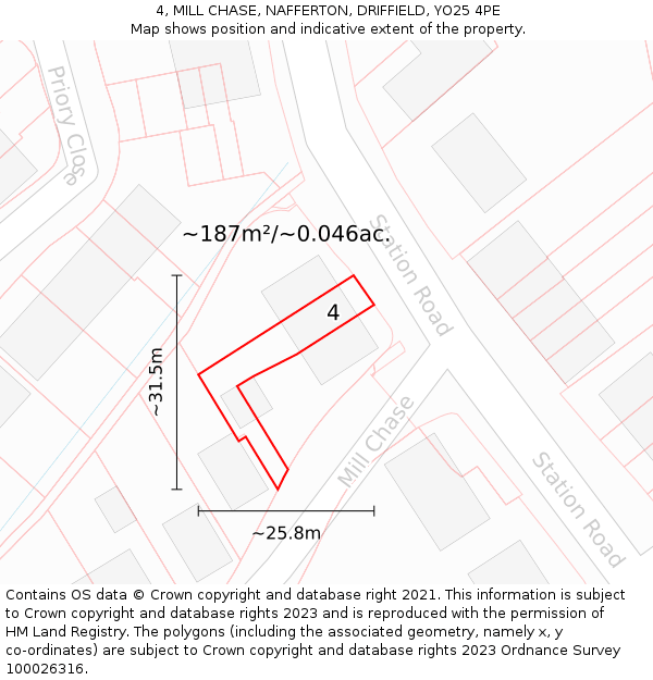 4, MILL CHASE, NAFFERTON, DRIFFIELD, YO25 4PE: Plot and title map