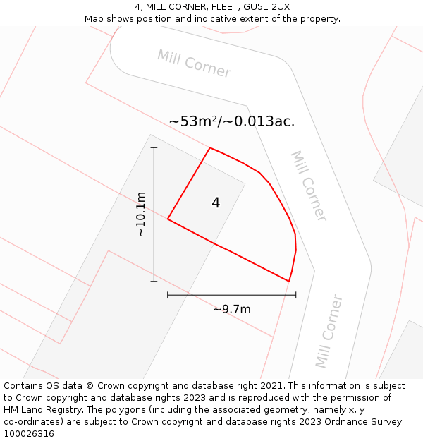 4, MILL CORNER, FLEET, GU51 2UX: Plot and title map