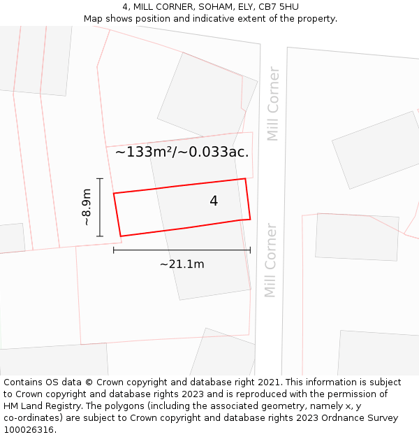4, MILL CORNER, SOHAM, ELY, CB7 5HU: Plot and title map