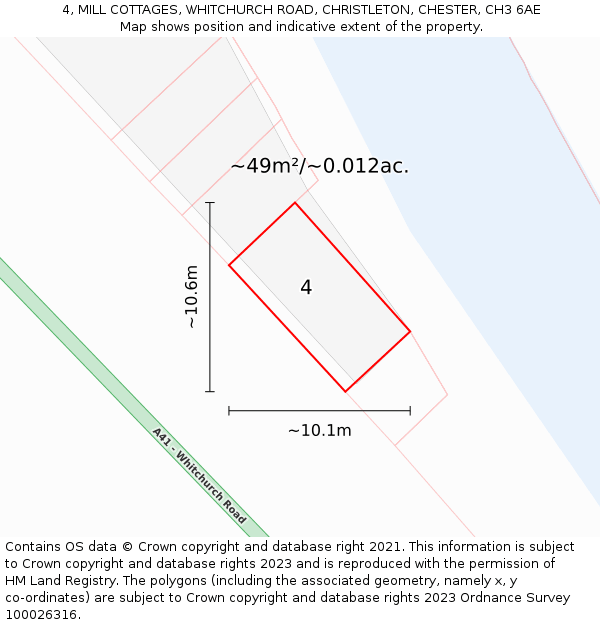 4, MILL COTTAGES, WHITCHURCH ROAD, CHRISTLETON, CHESTER, CH3 6AE: Plot and title map