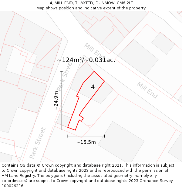 4, MILL END, THAXTED, DUNMOW, CM6 2LT: Plot and title map