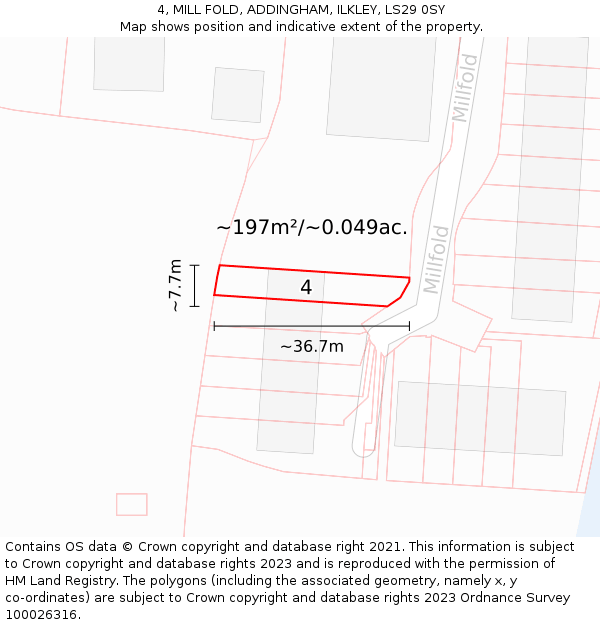 4, MILL FOLD, ADDINGHAM, ILKLEY, LS29 0SY: Plot and title map