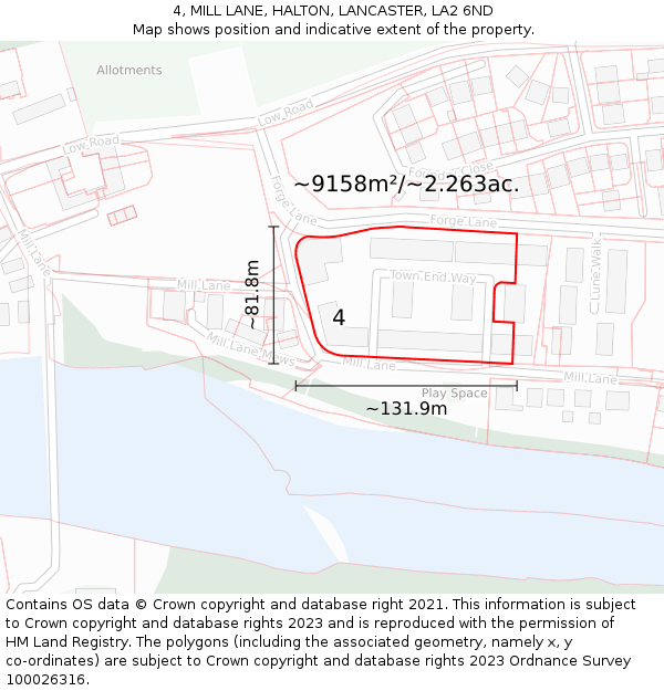 4, MILL LANE, HALTON, LANCASTER, LA2 6ND: Plot and title map