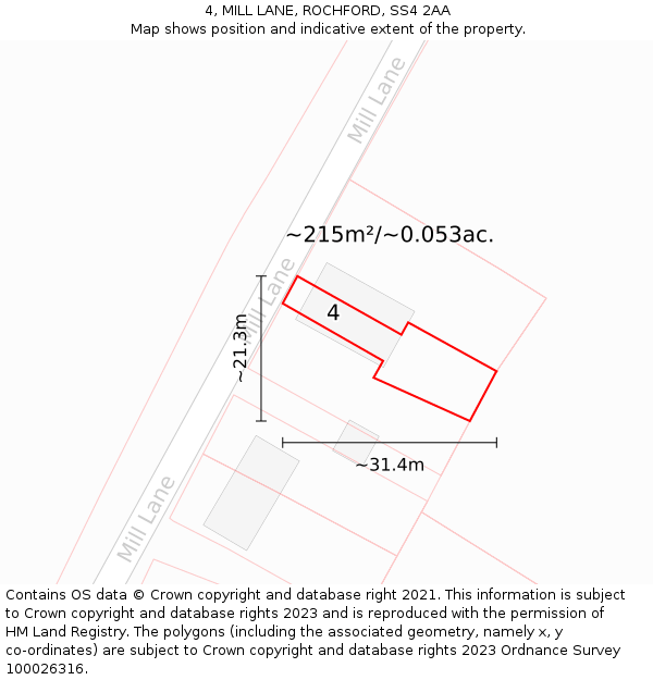 4, MILL LANE, ROCHFORD, SS4 2AA: Plot and title map