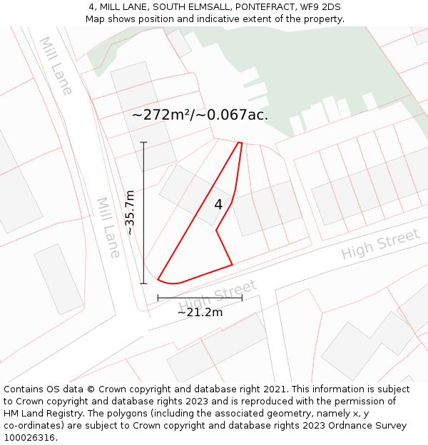 4, MILL LANE, SOUTH ELMSALL, PONTEFRACT, WF9 2DS: Plot and title map