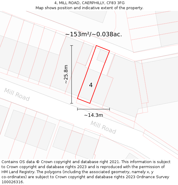 4, MILL ROAD, CAERPHILLY, CF83 3FG: Plot and title map