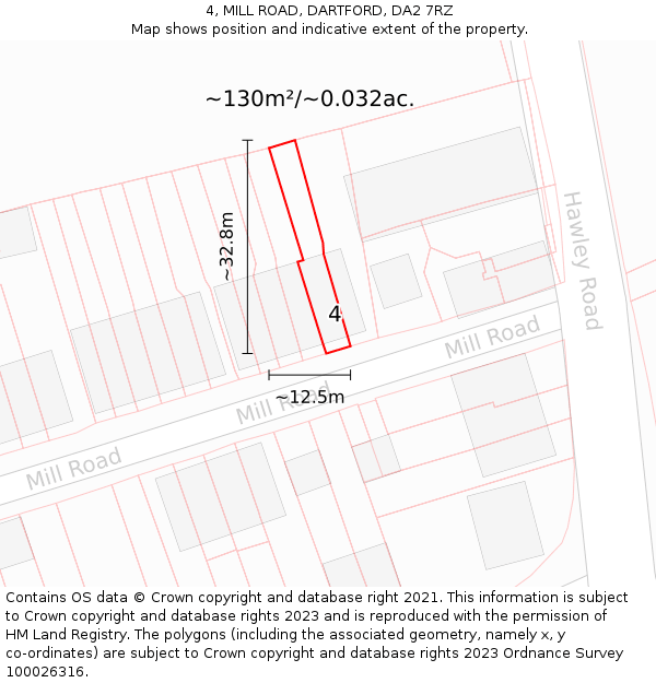 4, MILL ROAD, DARTFORD, DA2 7RZ: Plot and title map