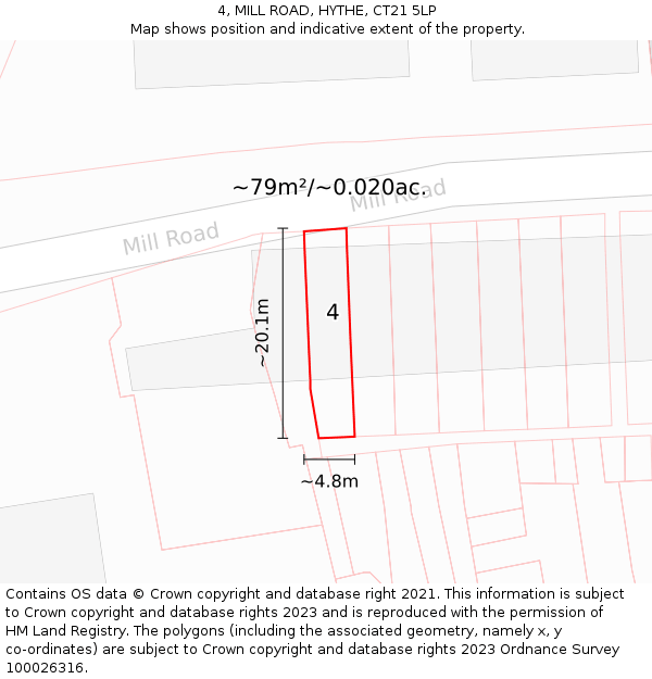 4, MILL ROAD, HYTHE, CT21 5LP: Plot and title map