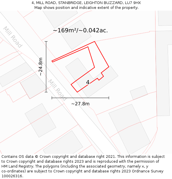 4, MILL ROAD, STANBRIDGE, LEIGHTON BUZZARD, LU7 9HX: Plot and title map