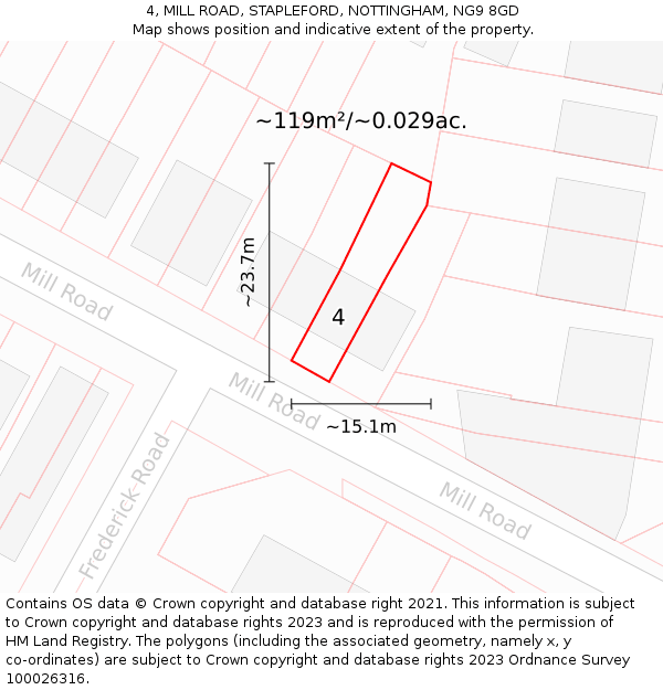 4, MILL ROAD, STAPLEFORD, NOTTINGHAM, NG9 8GD: Plot and title map