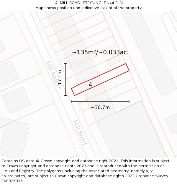 4, MILL ROAD, STEYNING, BN44 3LN: Plot and title map