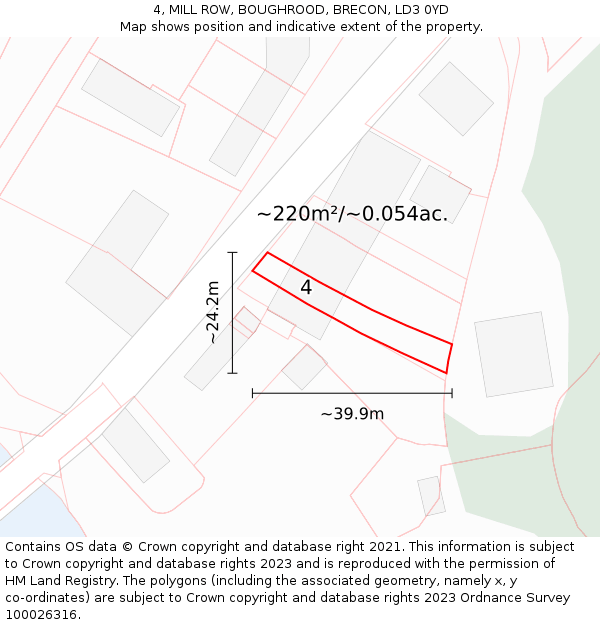 4, MILL ROW, BOUGHROOD, BRECON, LD3 0YD: Plot and title map