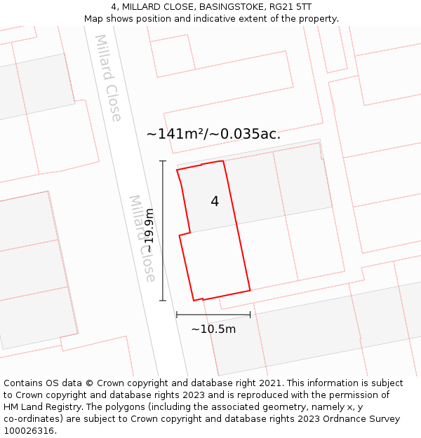 4, MILLARD CLOSE, BASINGSTOKE, RG21 5TT: Plot and title map