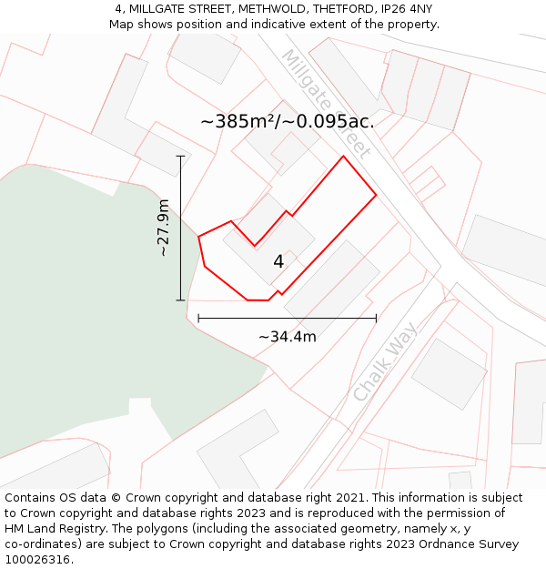 4, MILLGATE STREET, METHWOLD, THETFORD, IP26 4NY: Plot and title map