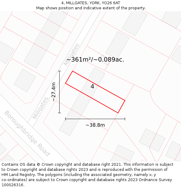 4, MILLGATES, YORK, YO26 6AT: Plot and title map
