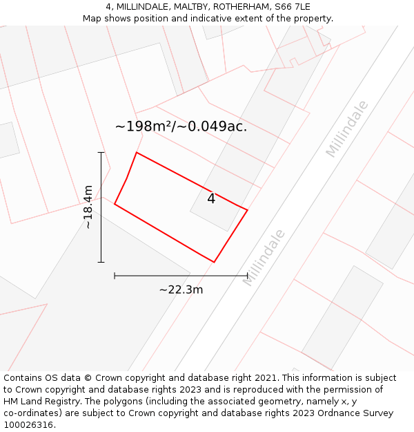 4, MILLINDALE, MALTBY, ROTHERHAM, S66 7LE: Plot and title map