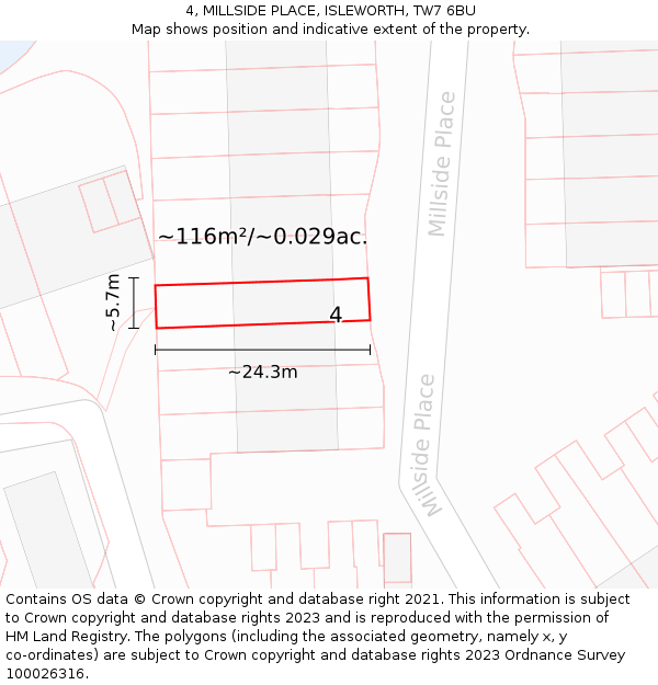 4, MILLSIDE PLACE, ISLEWORTH, TW7 6BU: Plot and title map