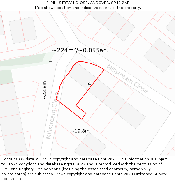 4, MILLSTREAM CLOSE, ANDOVER, SP10 2NB: Plot and title map