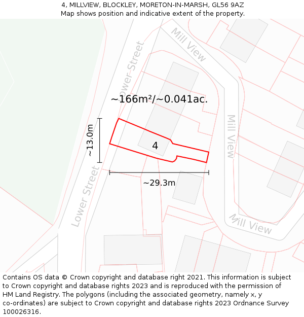 4, MILLVIEW, BLOCKLEY, MORETON-IN-MARSH, GL56 9AZ: Plot and title map