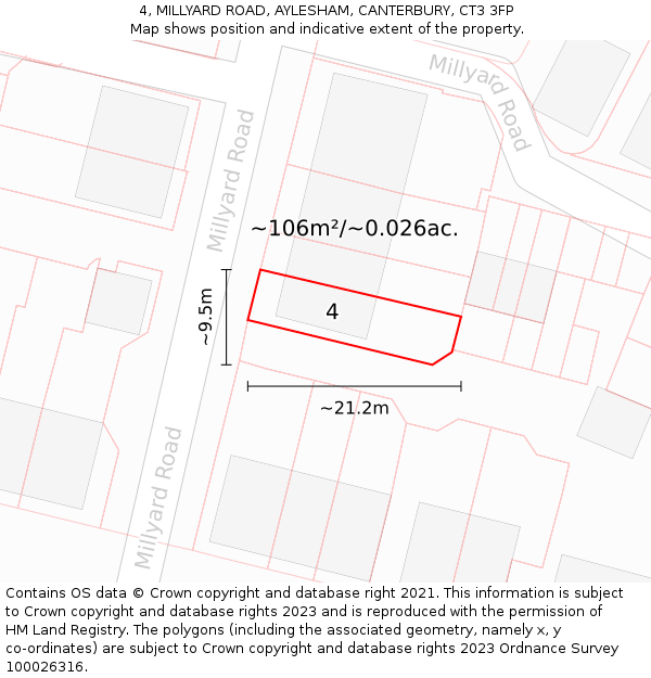 4, MILLYARD ROAD, AYLESHAM, CANTERBURY, CT3 3FP: Plot and title map