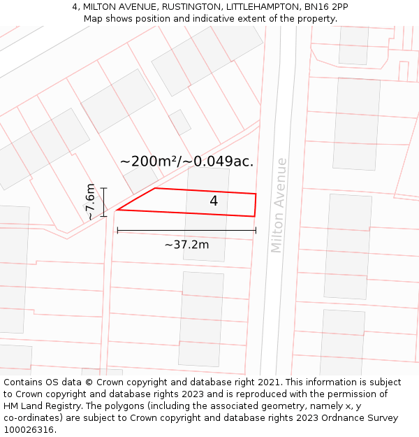 4, MILTON AVENUE, RUSTINGTON, LITTLEHAMPTON, BN16 2PP: Plot and title map