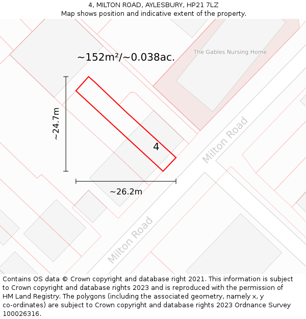 4, MILTON ROAD, AYLESBURY, HP21 7LZ: Plot and title map
