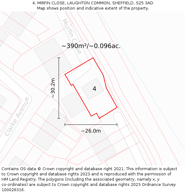4, MIRFIN CLOSE, LAUGHTON COMMON, SHEFFIELD, S25 3AD: Plot and title map