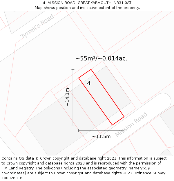 4, MISSION ROAD, GREAT YARMOUTH, NR31 0AT: Plot and title map