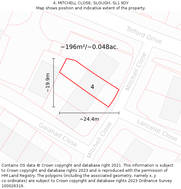 4, MITCHELL CLOSE, SLOUGH, SL1 9DY: Plot and title map