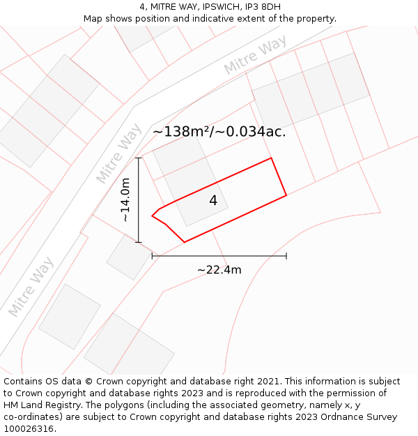 4, MITRE WAY, IPSWICH, IP3 8DH: Plot and title map