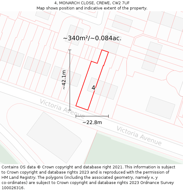 4, MONARCH CLOSE, CREWE, CW2 7UF: Plot and title map