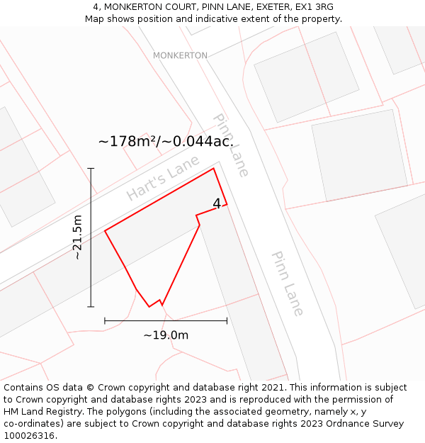 4, MONKERTON COURT, PINN LANE, EXETER, EX1 3RG: Plot and title map