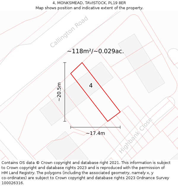 4, MONKSMEAD, TAVISTOCK, PL19 8ER: Plot and title map