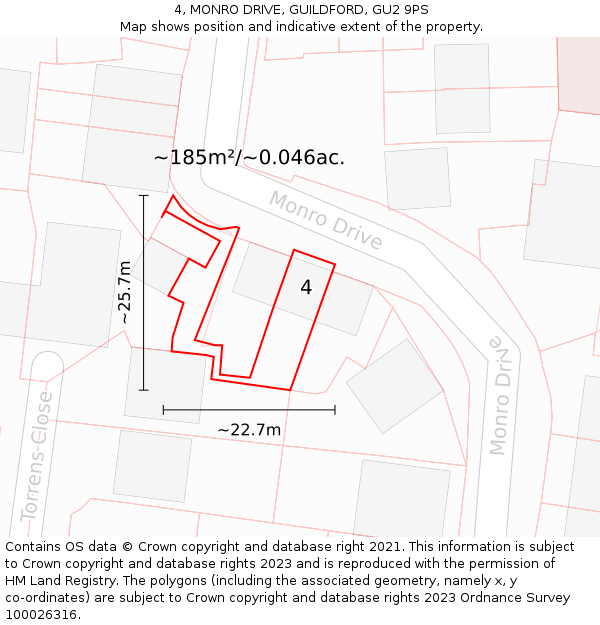 4, MONRO DRIVE, GUILDFORD, GU2 9PS: Plot and title map