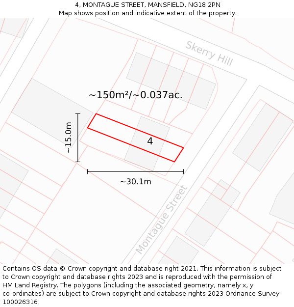 4, MONTAGUE STREET, MANSFIELD, NG18 2PN: Plot and title map