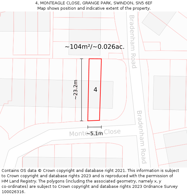 4, MONTEAGLE CLOSE, GRANGE PARK, SWINDON, SN5 6EF: Plot and title map
