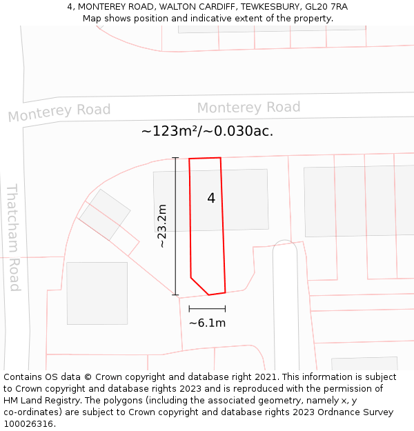 4, MONTEREY ROAD, WALTON CARDIFF, TEWKESBURY, GL20 7RA: Plot and title map