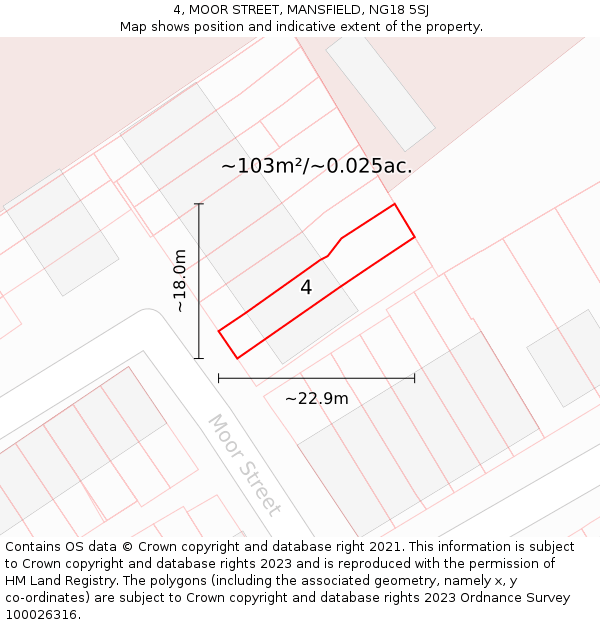 4, MOOR STREET, MANSFIELD, NG18 5SJ: Plot and title map