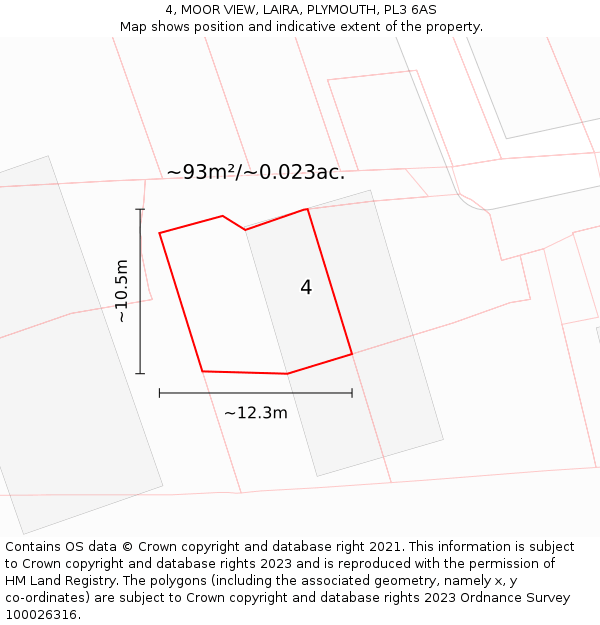 4, MOOR VIEW, LAIRA, PLYMOUTH, PL3 6AS: Plot and title map