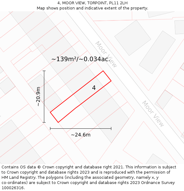 4, MOOR VIEW, TORPOINT, PL11 2LH: Plot and title map