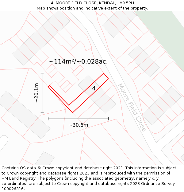 4, MOORE FIELD CLOSE, KENDAL, LA9 5PH: Plot and title map