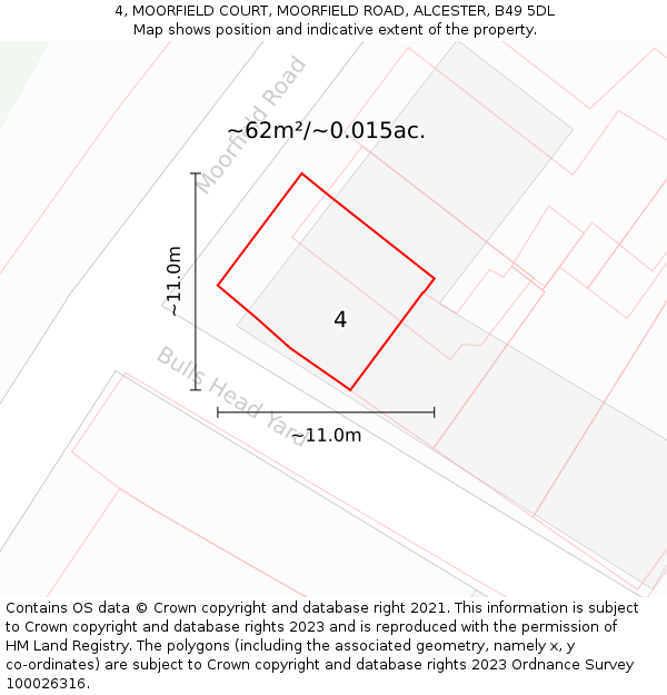 4, MOORFIELD COURT, MOORFIELD ROAD, ALCESTER, B49 5DL: Plot and title map